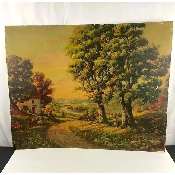 VTG Mid-Century Print Twilight Valley by Kenset 1945 Unframed 24"x28" - Picture 1 of 12